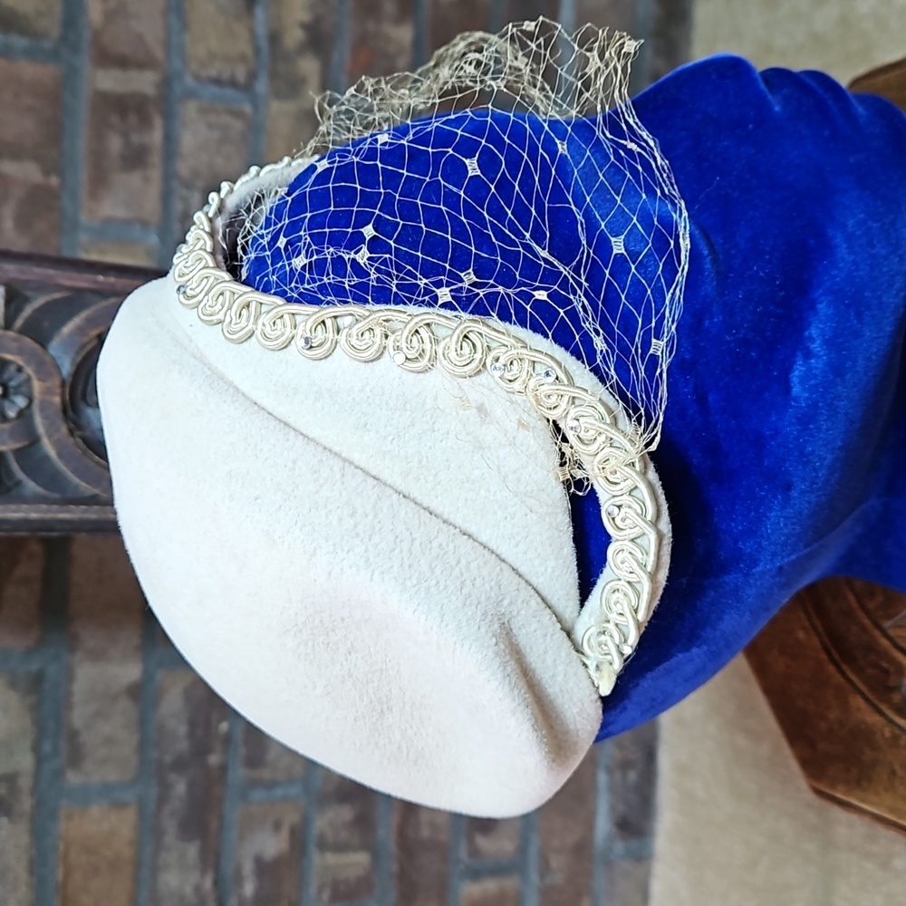 Vintage Christine Origional, New York ladies hat.  Felt, brocade, rhinestones.